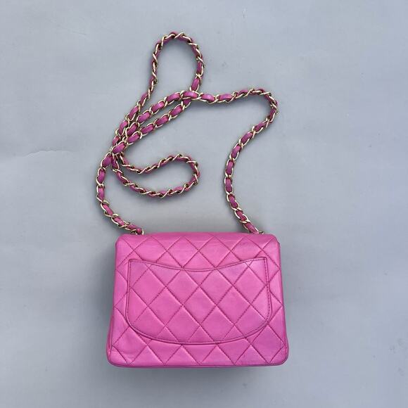 Chanel Small Square Classic Flap Pink Lambskin Leather 24k Gold Plates Hardware - Picture 2 of 16